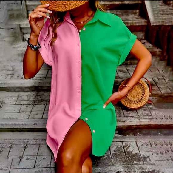 Tops - Pink & Green AKA Colors Shirt Dress